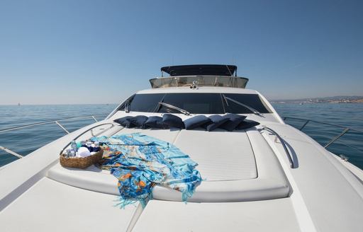 Overview of the sunpad on the bow of private yacht charter MEDITERRANI IV