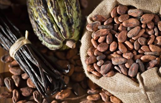 An assortment of coffee beans and fruit