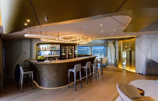 Wet bar and stools onboard boat charter THIS IS IT
