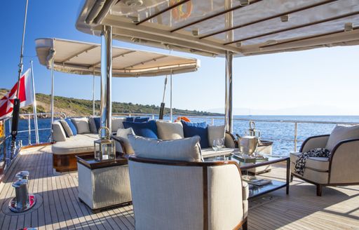 Aft deck seating area on luxury yacht SATORI