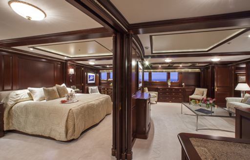 beautifully appointed master suite aboard motor yacht TELEOST