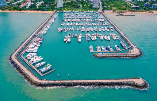 rectangle yacht marina out over the water in Pattaya in Thailand