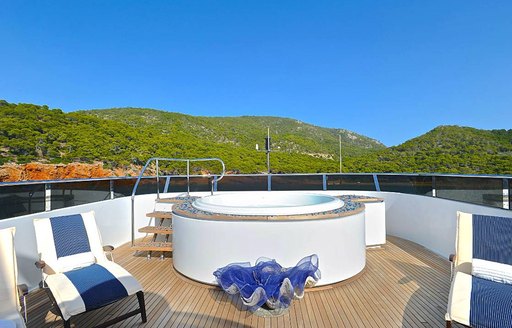 sundeck Jacuzzi against blue skies on board luxury yacht ‘Ionian Princess’