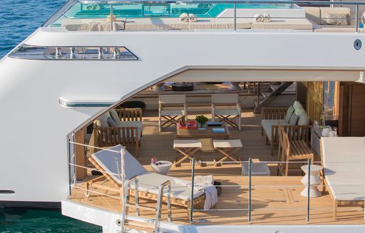 beach club and sea terraces on lady lena yacht