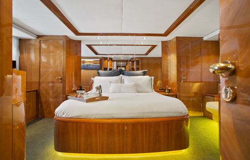one of two full-beam stateroom with beautiful cherrywood aboard superyacht ‘Lady Pamela’ 