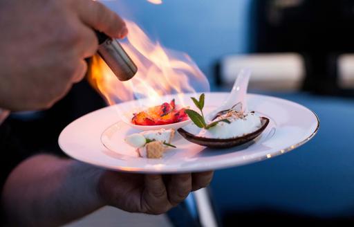 torching food on luxury yacht