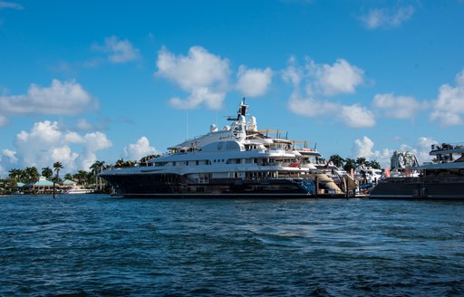 sun shining over superyacht sykara V as she cruises the grounds of FLIBS 2019 