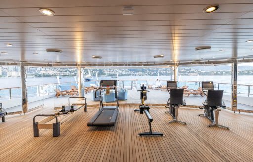 Glass fronted gym onboard charter yacht CARINTHIA VII 