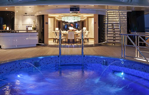 tranquility yacht jacuzzi pool at night