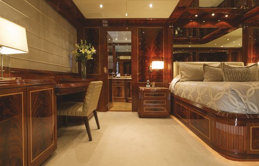 The master cabin on board superyacht INCOGNITO