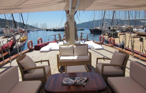 alfresco lounge with shade on board luxury yacht ‘Orient Pearl’