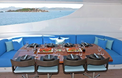 alfresco dining on the sundeck of luxury yacht INCEPTION