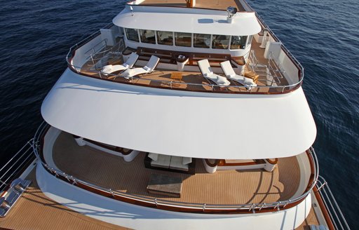 Overhead view of seating on decks of superyacht Sherakhan