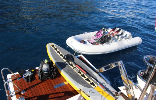 swim platform with water toys on board luxury yacht MUZUNI 