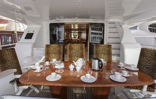 alfresco dining on the aft deck of motor yacht ‘Sea Jaguar’ 
