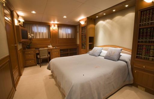 One of the staterooms featured on luxury yacht CONSTANCE