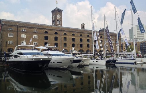 yachts in st. katharine's docks for the 2015 Yacht, Jet & Prestige Car Show in london
