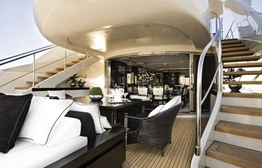 lounging and dining options on aft deck of charter yacht ‘Sealyon 37’ 