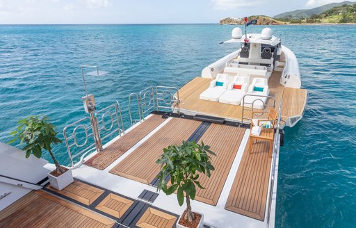 tender awaits by the drop-down swim platform aboard luxury yacht GLADIATOR 