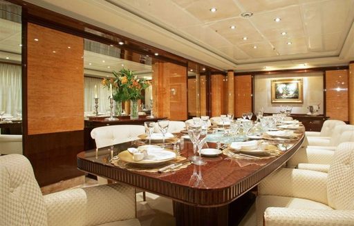 The formal dining onboard luxury yacht Lady Lola