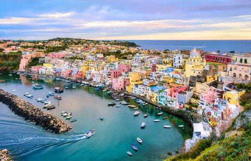 Colorful houses of Procida harbor on the Amalfi Coast, Italy