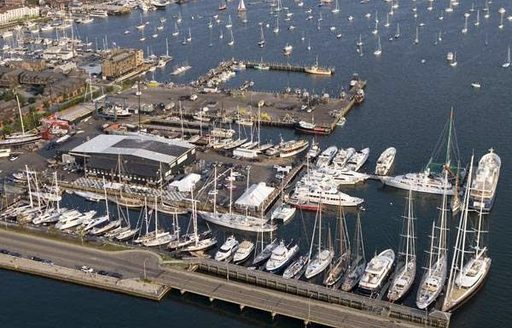 Yachts berthed in Newport Harbour for the Charter Show