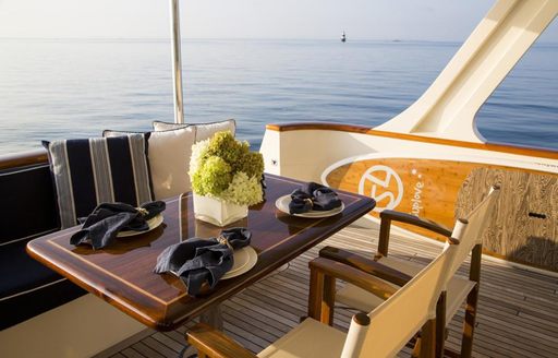 Outdoor seating available on board luxury yacht NORDFJORD