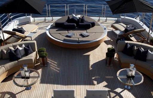 aerial view of rotating sun bed on aft deck of luxury yacht SEALYON