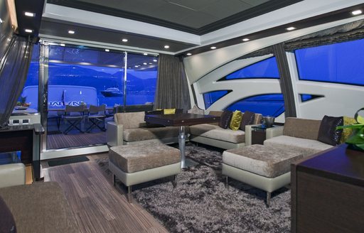 lounge in main salon of luxury yacht NAMI