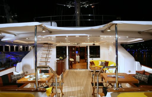 seating areas in the shaded aft cockpit on board luxury yacht BLUSH 