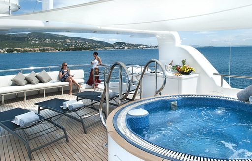 The Jacuzzi on the sundeck of luxury yacht Christina G