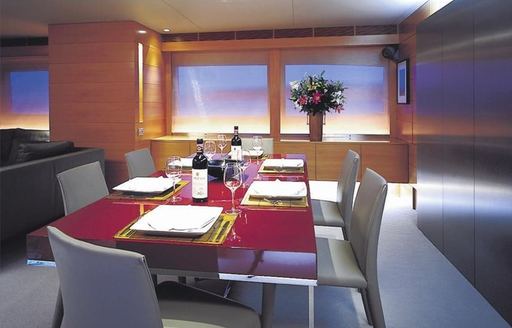 The formal interior dining area on board luxury yacht PHOENIX