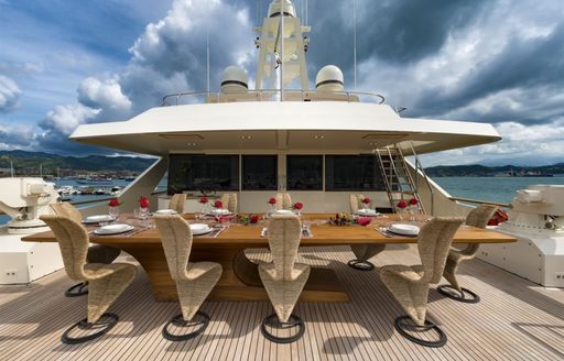 An alfresco dining option on board superyacht Cloud Atlas