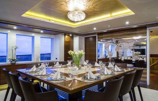Dining on board charter yacht GHOST III