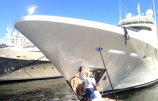 superyachts being polished ready for the Fort Lauderdale Boat Show 2014 