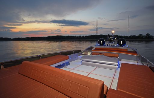 multiple lounging areas on the sundeck of motor yacht Silver Mama