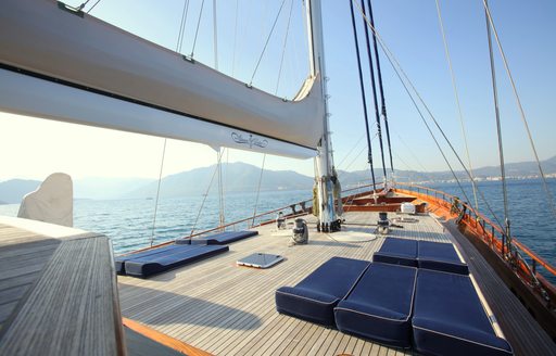 sunning area on foredeck of charter gullet  'Queen of Datca'