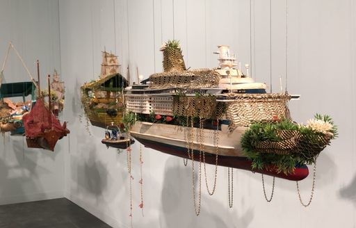 Overview of yacht based sculptures at the Art Basel Miami exhibit