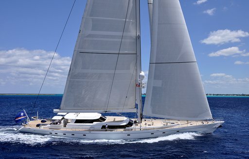 Charter yacht HYPERION running shot, surrounded by sea