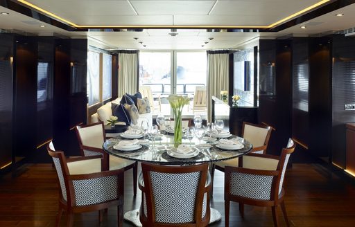 charter yacht rocket indoor dining