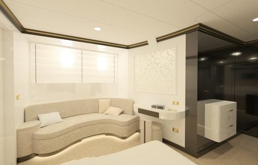 the deluxe private lounging area located in the master stateroom of charter yacht aurum sky