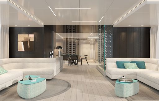 Overview of the main salon onboard charter yacht EMOCEAN