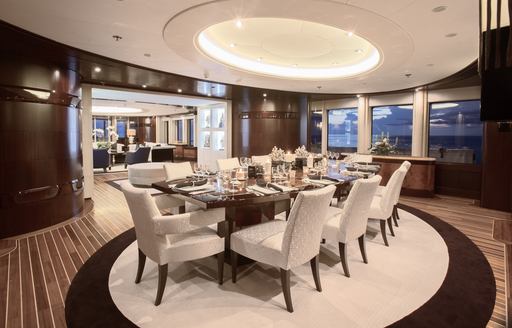 dining area in main salon of luxury yacht DREAM 