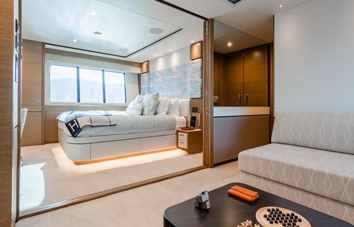 Overview of the master cabin onboard charter yacht MInor Family Affair