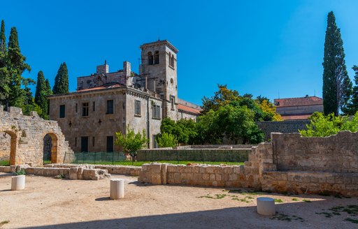 Monastery found on Lokrum island near Dubrovnik, beautiful blue skies and Croatian landscapes