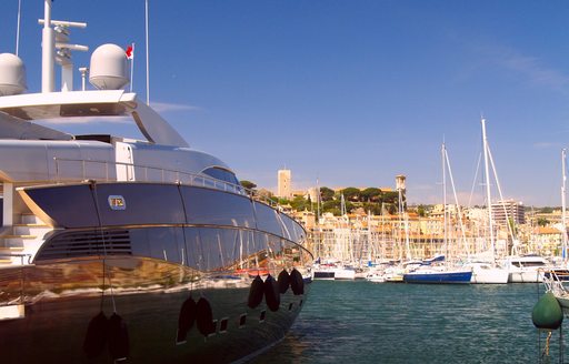 Superyacht reflection in Cannes Harbour France