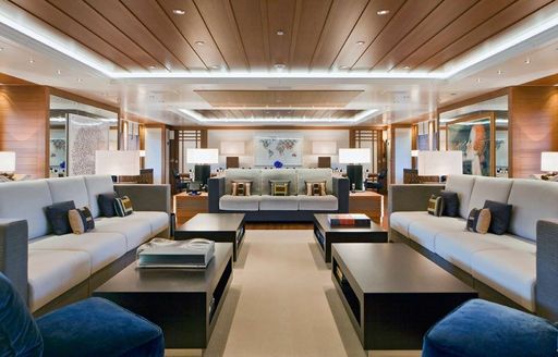 lounge in main salon on board motor yacht Mary-Jean II 