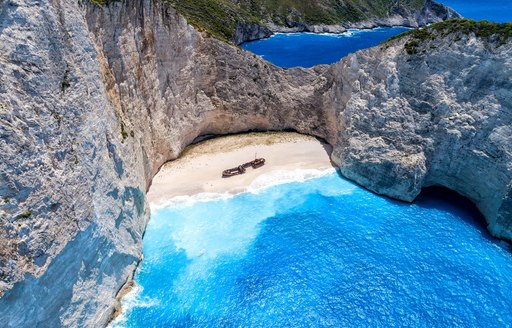 Shipwreck cove in Greece