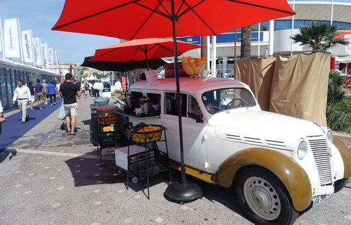 Orange juice stand at Cannes Yachting Festival 2019