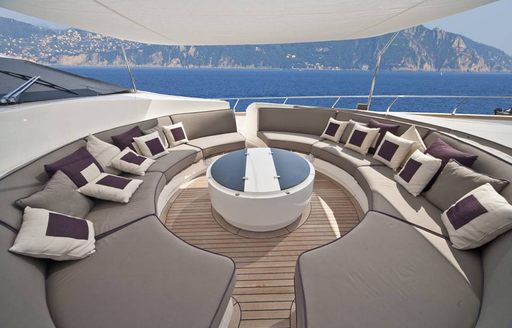 Foredeck seating area on luxury yacht TOBY